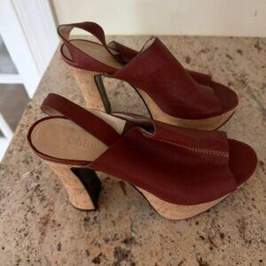 Share CHLOÉ Alice Leather and Cork Platform Sling Back Pumps 40 / 9.5, Made in I